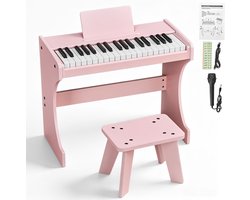 LEADZM Kinderdigitale piano- 37 toetsen - Compleet houten ensemble met bankje - Muziekontwikkelingspiano voor 3 jaar+ - Roze