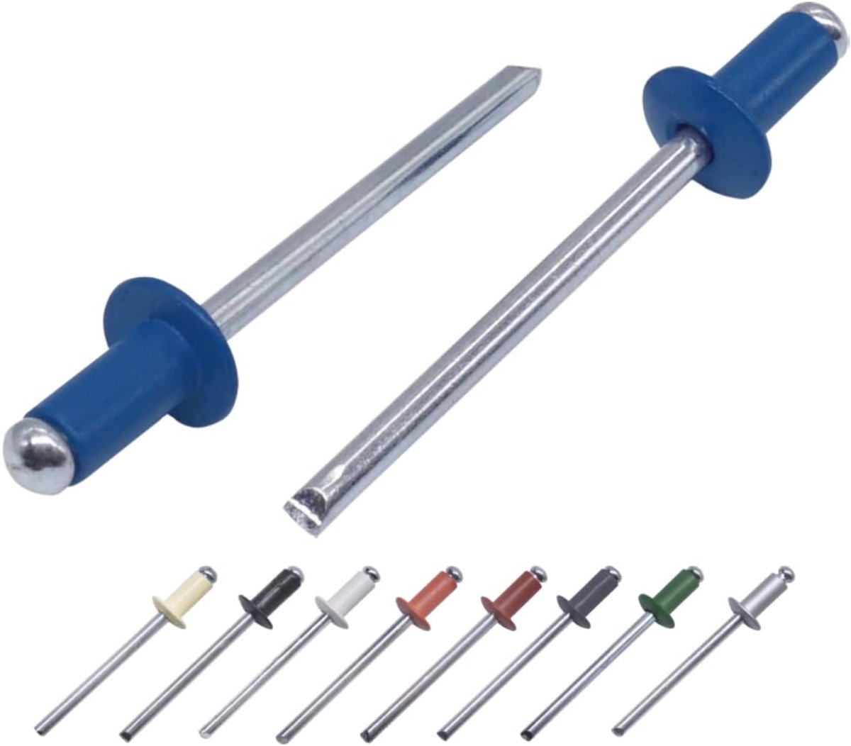 Blinde klinknagels 3,2 x 8 mm, koepelkop, DIN 7337, aluminium klinknagel en stalen doorn, popklinknagels (100, Gentian Blue RAL 5010)