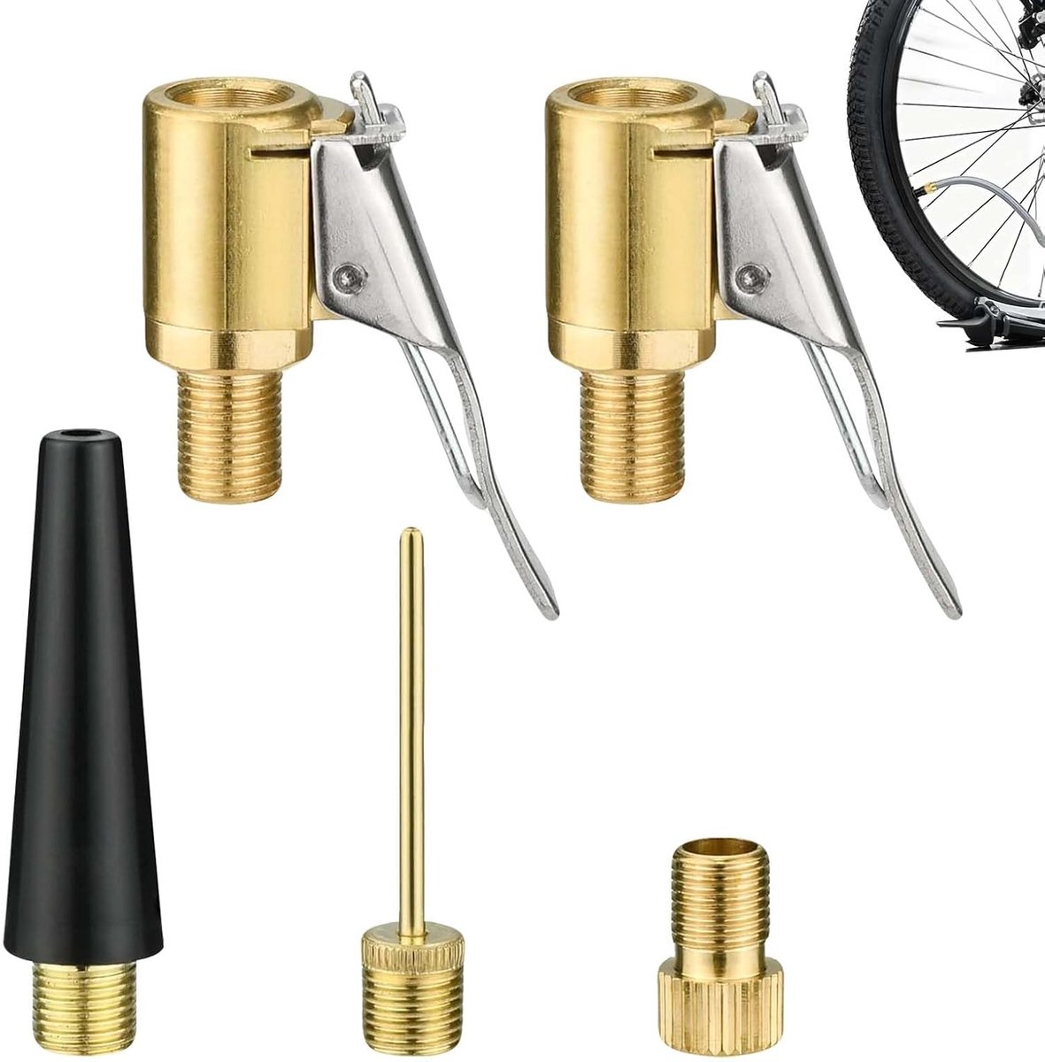 Fietsklepadapter set 5-delig – fietsventiel adapter koper – autoband en sportbal oppomp set – 8mm ventielplug – geschikt voor Bosch EasyPump – compact en multifunctioneel gebruik thuis en on
