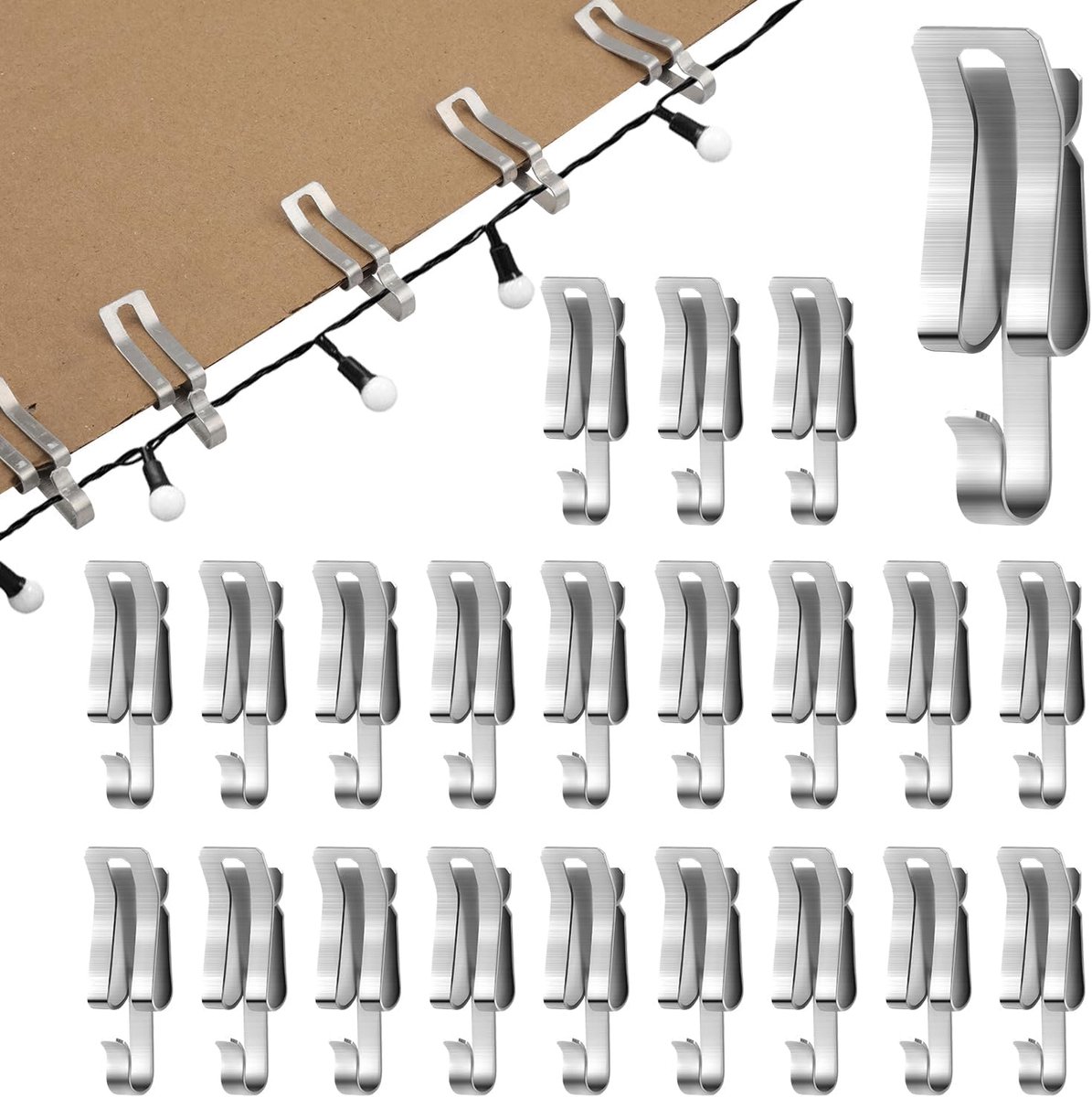 100 Stuks Kerstlichtclips, Metaal Gootclips Lichthangers Haken voor Buiten String Kerstverlichting Dak Ophangen Vakantie Kerstmis Buiten Decoraties