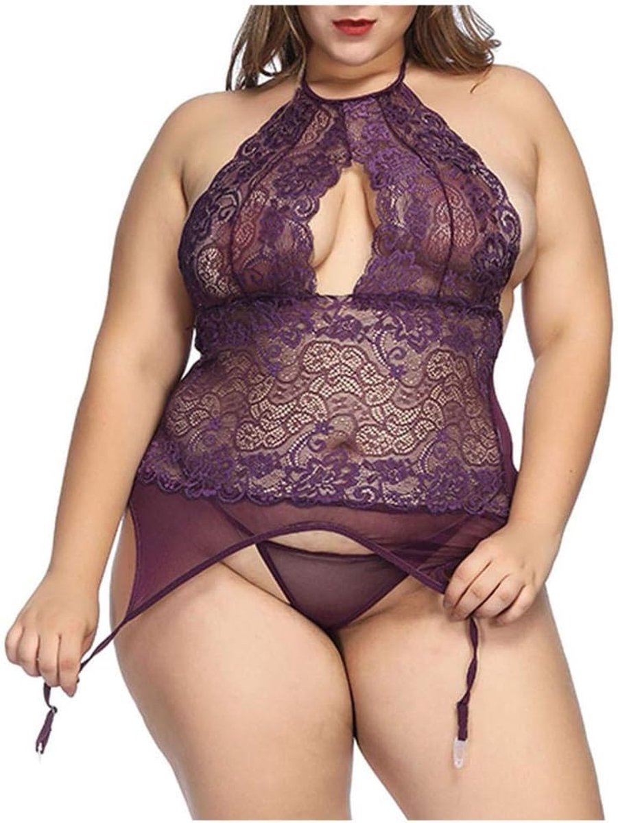 Dameskleding Plus Size Vrouwen Sexy Lingerie Transparante G-String Verleiding Nachtkleding Porno Erotische Lingerie Kanten Beha Dames Sex-purple_5XL