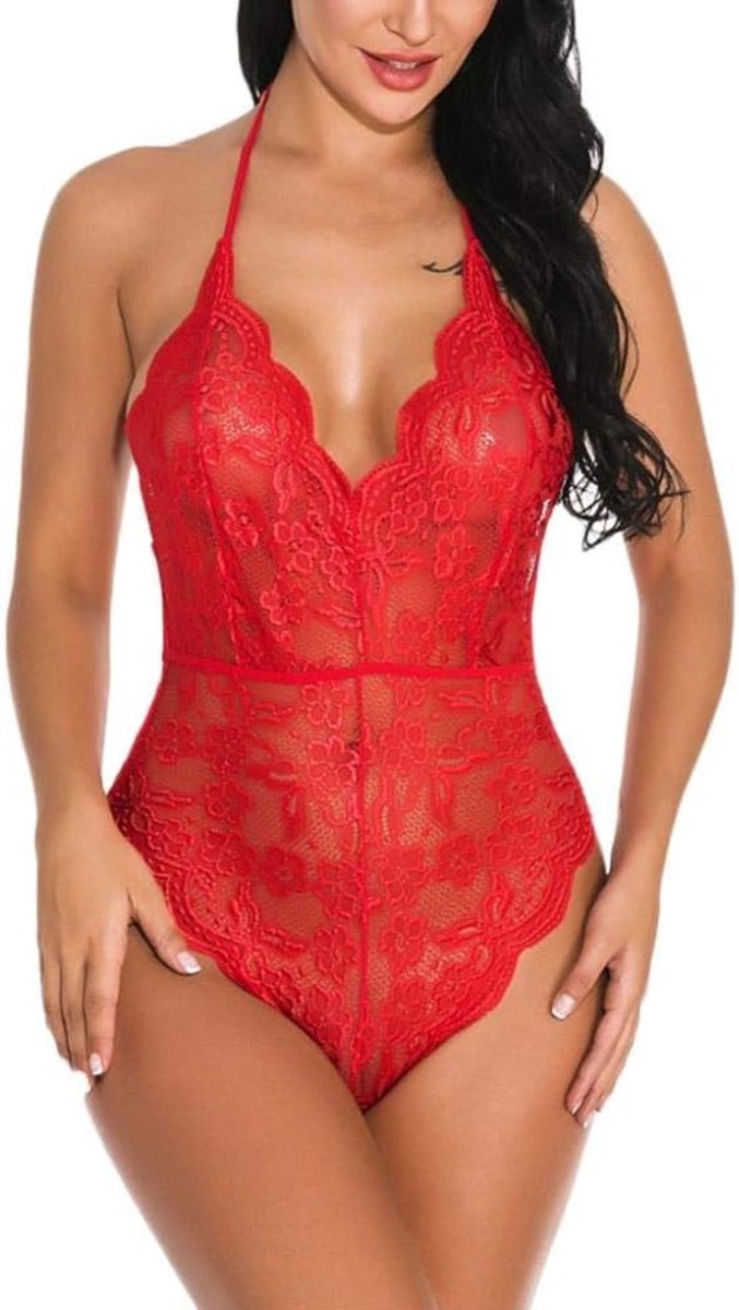 Dameskostuums Dames Sexy kanten bodysuit Lingerie backless jumpsuit