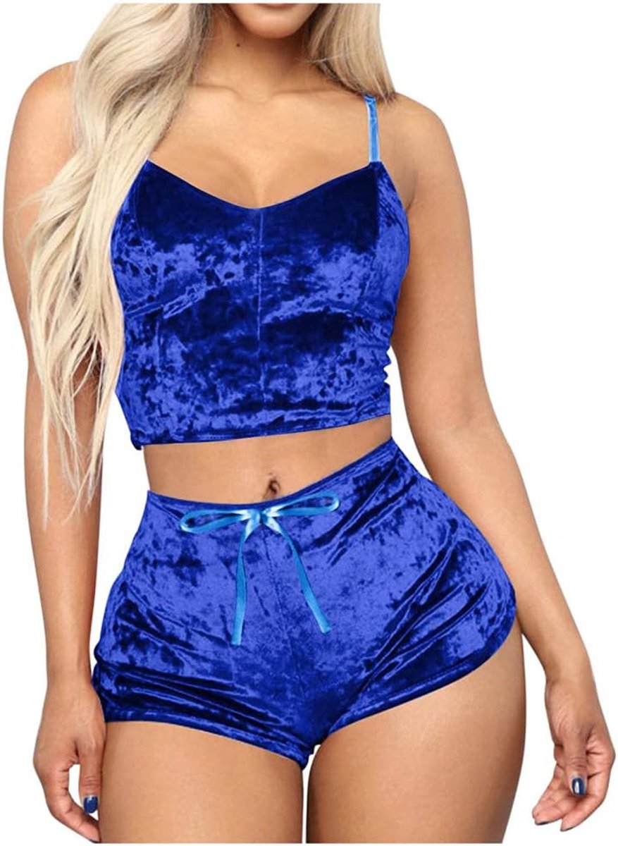 Dameskleding Vrouwen Sexy Lingerie Set Romper Pak Mouwloze Top Hemdje + Shorts Hoge Taille Ondergoed Set-A_XL