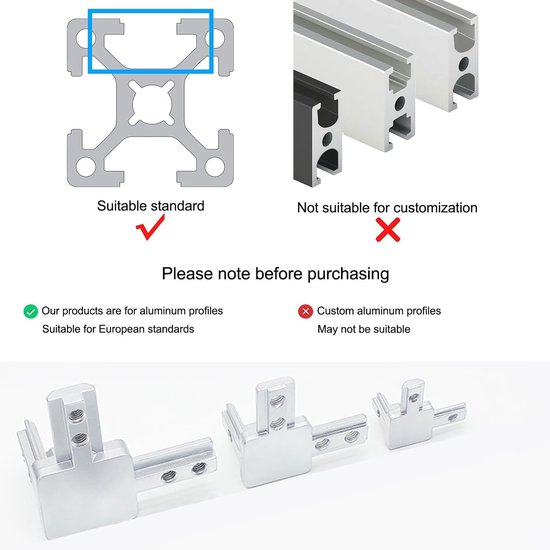 Profielverbinder, 3030, hoekverbinder, 3-weg hoekverbinding, houder, hoekhouder met schroeven voor Europese standaard, 8 mm, T-groef, aluminium extrusieprofiel, 4 stuks (3030) — afbeelding 3
