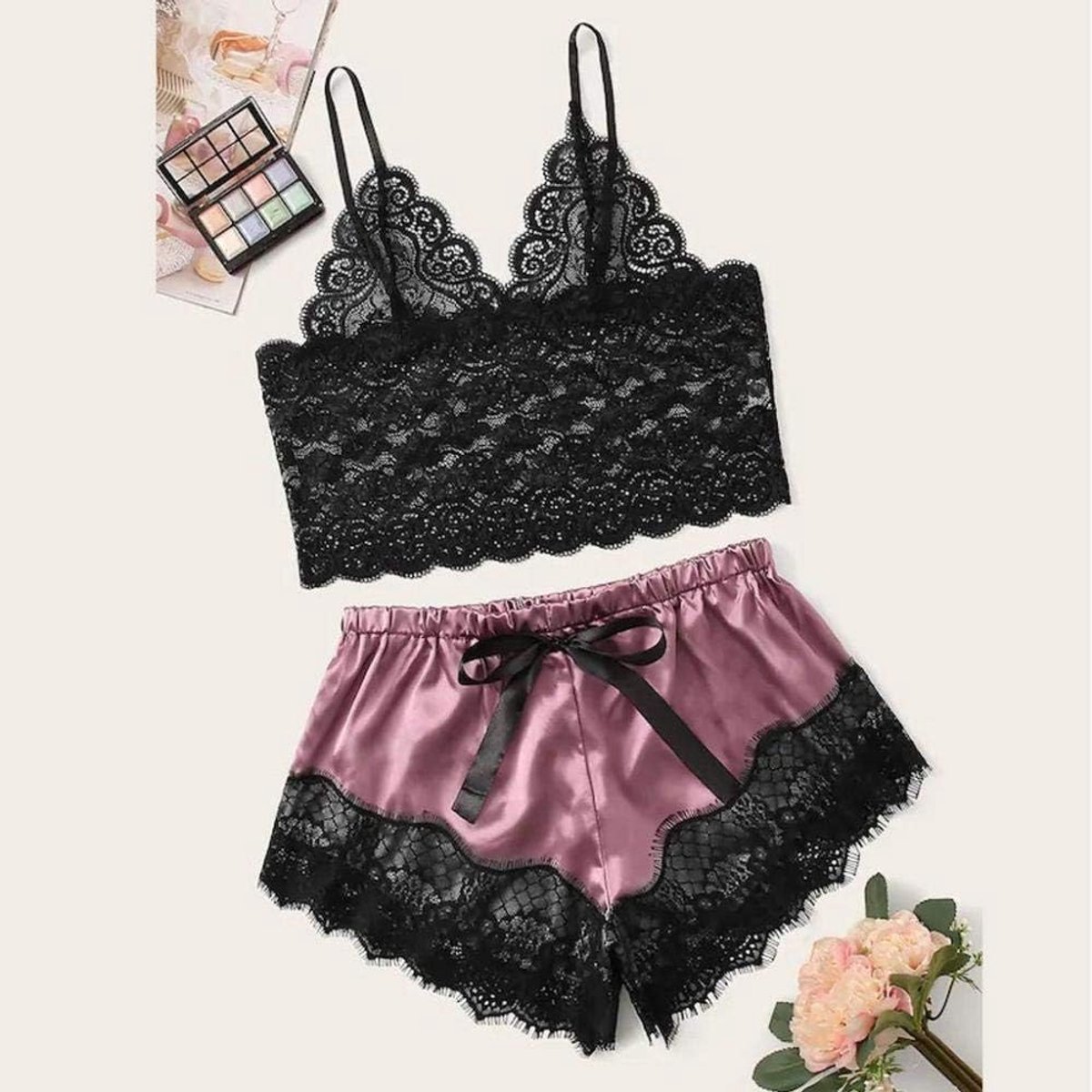 Sexy dames erotische lingerie 2 ST Erotische Vrouwen Lingerie Kanten Beha Porno Nachtkleding Strik Perspectief Verleiding Ondergoed Dames Set-Zwart_M