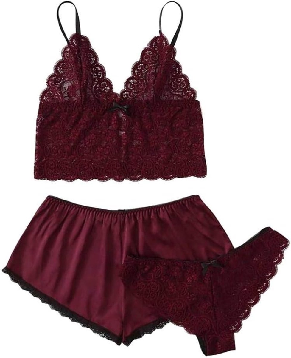 Sexy lingerie dames v-hals doorschijnende kanten kimono lingerie nachthemd ondergoed sexy set negligé jurk met stringSexy Lingerie Kanten Shorts Set Dames Ondergoed Nachtkleding S-XL Sexy Ondergoed Pl