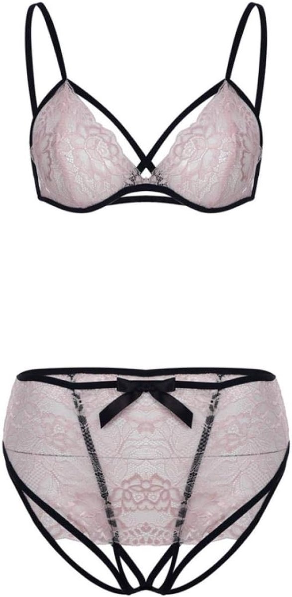 Bodystockings dames 2 ST Vrouwen Kostuums Kanten Beha Sexy Perspectief Slips Verleiding Erotische Porno Sex Dames Nachtkleding Set-Pink_XL