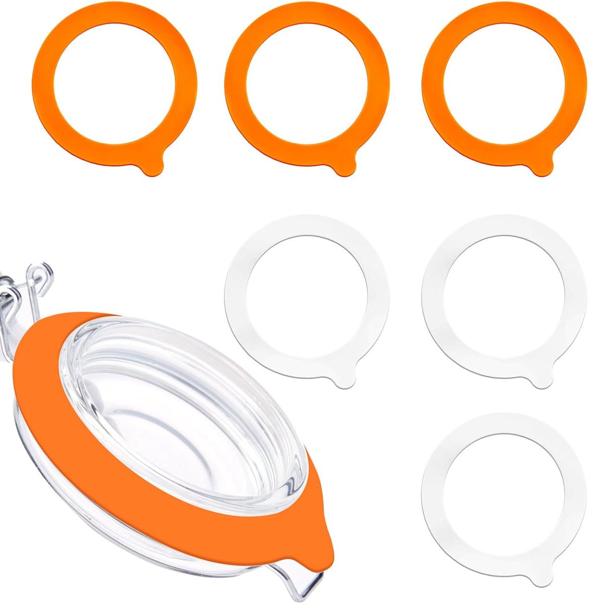 6 Stuks Siliconen Afdichtingen voor Weckpotten, 9,5cm Siliconen Luchtdichte Afdichtingen Lekvrije Vervangende Afdichtingsringen voor Mason Regular Mouth Glazen Weckpotten (Wit, Oranje)