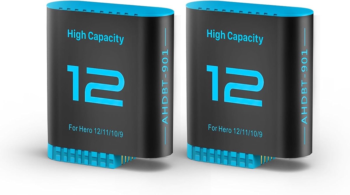 2 stuks Hero12 accu 2580 mAh reservebatterijen voor GoPro Hero 12 Hero 11 Hero 10 Hero 9 Black
