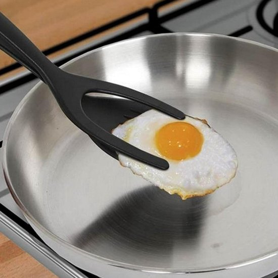 Ei, Spatel Gebakken Spatel, 2 In 1 Tang Keuken Tool voor Gegrild Brood Taart Zwart — afbeelding 3