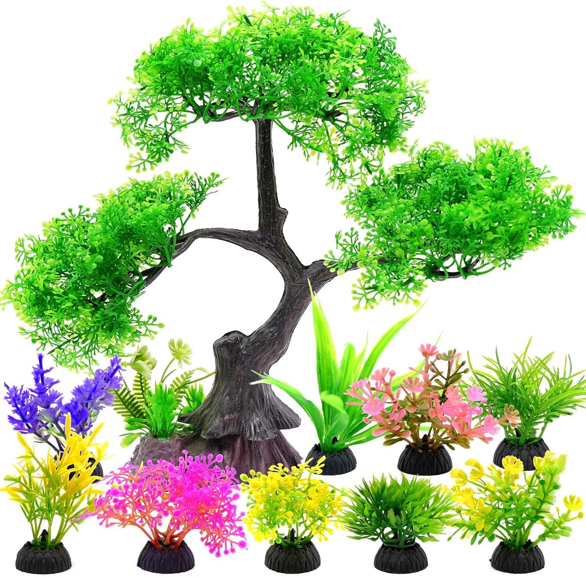 10 stuks kunstmatige aquariumplanten, decoratie, kunststof, aquariumplanten voor vissen, aquariumdecoratie, groen, kunstmatige waterplanten