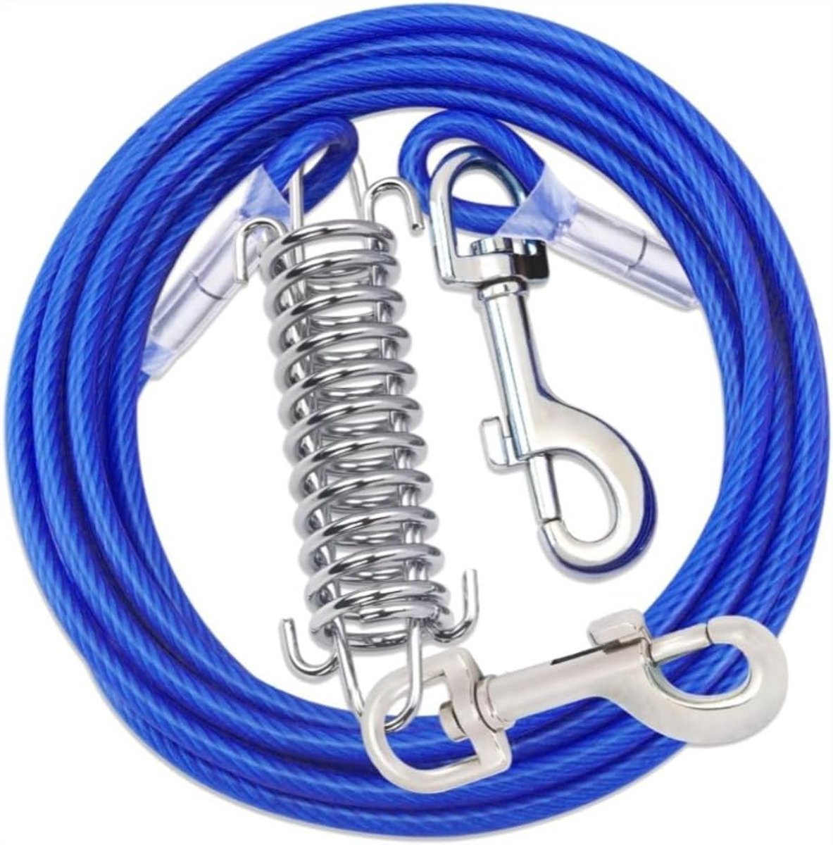 Linnen voor honden, 3 m, hondenriem, beetbestendig, kauwbestendige hondenriem met schokabsorberend, blauw, roestvrij staal, hondenriem voor kleine hond, middelgrote hond