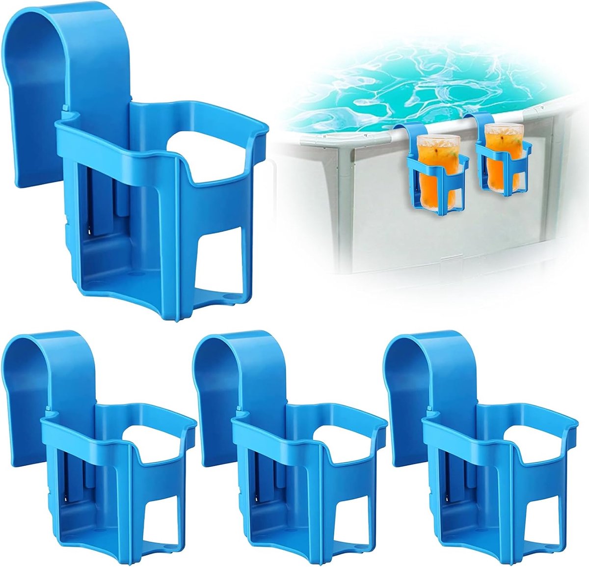 4 stuks zwembad-bekerhouders, accessoires voor opzetzwembaden van kunststof, bekerhouder, multifunctionele waterbekers, hanghouder, zwembadaccessoires voor de meeste zwembaden (blauw)
