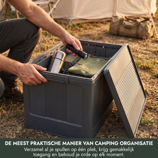 INDECOR Opbergbox 55 Liter met Deksel – Opvouwbare Opbergbox – Stapelbare Opbergkist – Voor Thuis, Garage, Camping & Camper – 56 × 32 × 32 cm - Antraciet — afbeelding 4