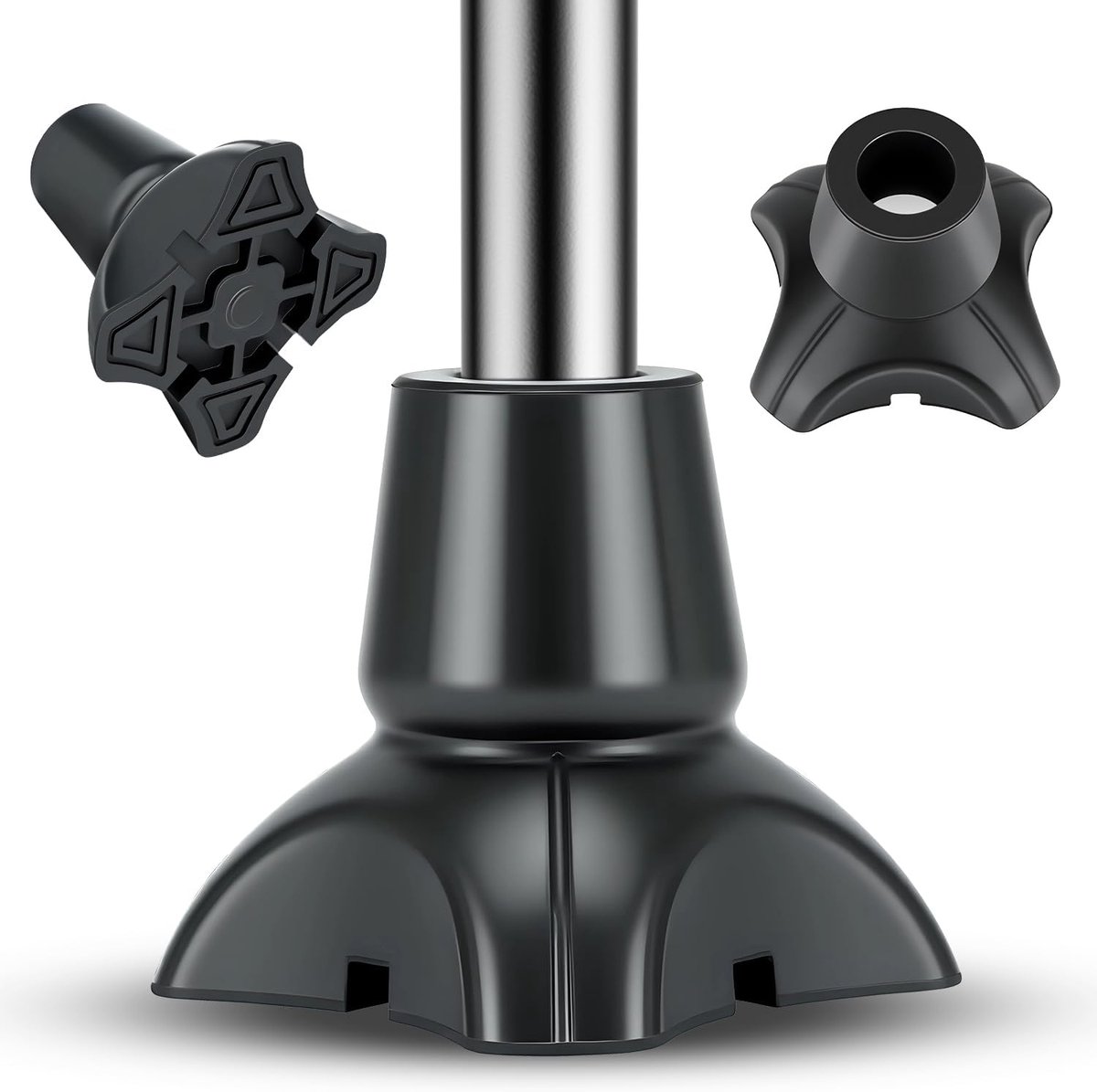 Rubberen dopjes 19 mm, kleine vierkante voet voor wandelstok, antislipvoetjes met 4 punten en metalen inzetstuk, stabiliteitsaccessoire voor ouderen, set van 2 (zwart)