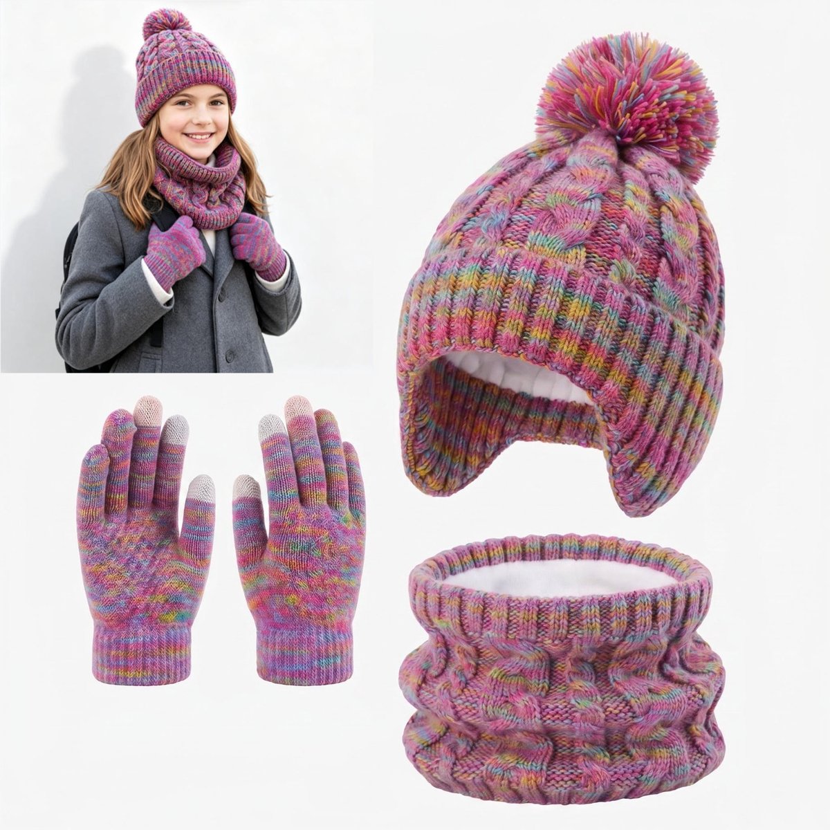 Handschoenen,Muts & Sjaal Set - Kindermuts - Muts Kind & Baby - Baby Kleding - Winter Kinderkleding - Beanie Kind