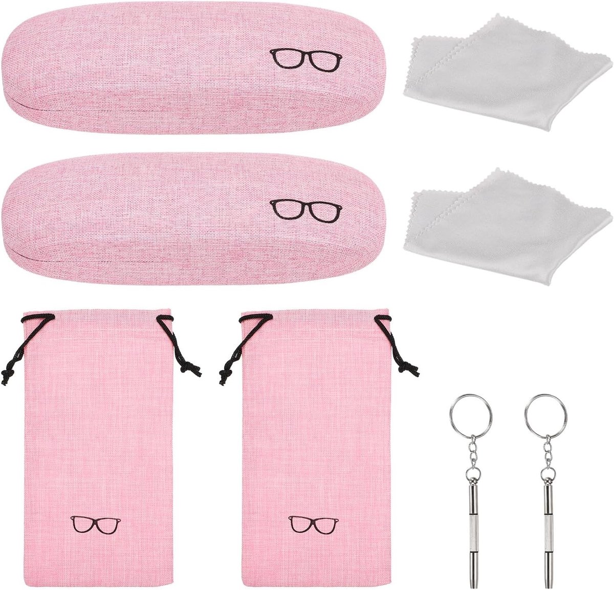 Hard Shell Brillenkoker, Linnen Brillenkoker Zonnebril-Organizer met Opbergtas en Zachte Doek voor Dames en Heren, Roze en Duurzaam Design