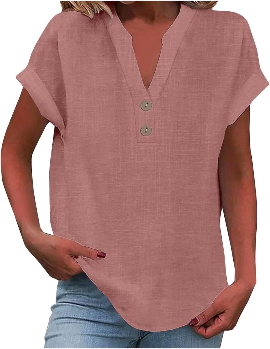Zomertanktop voor dames, losse pasvorm, geplooid, V-hals, mouwloos, gebogen zoom, vloeiend