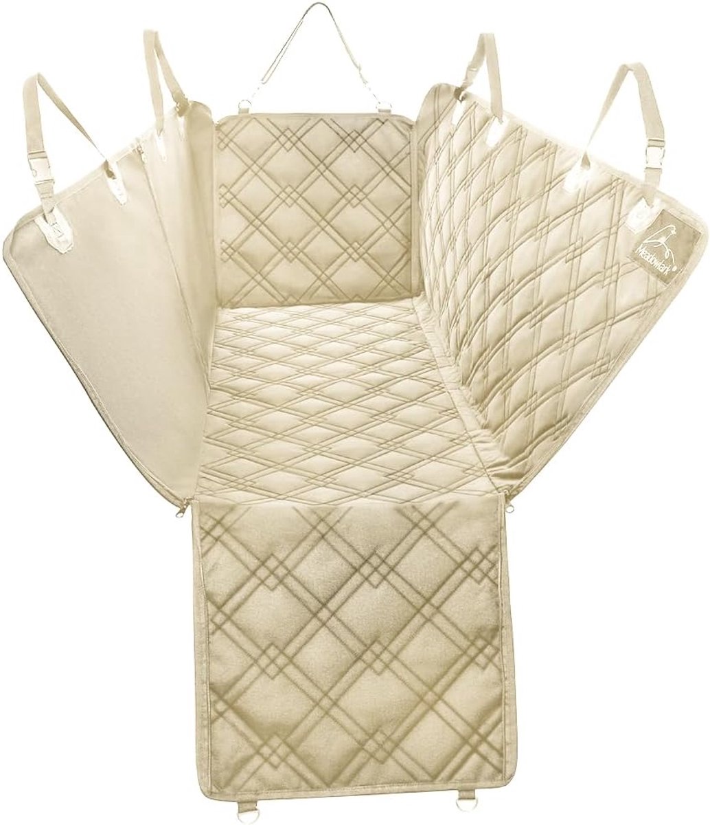 SnelShoppen - XL Honden Auto Zitting Bescherming Beige - Uniek Design, Volledige Bescherming, Waterproof Hammock, Inclusief Veiligheidsriem, Voor Acht