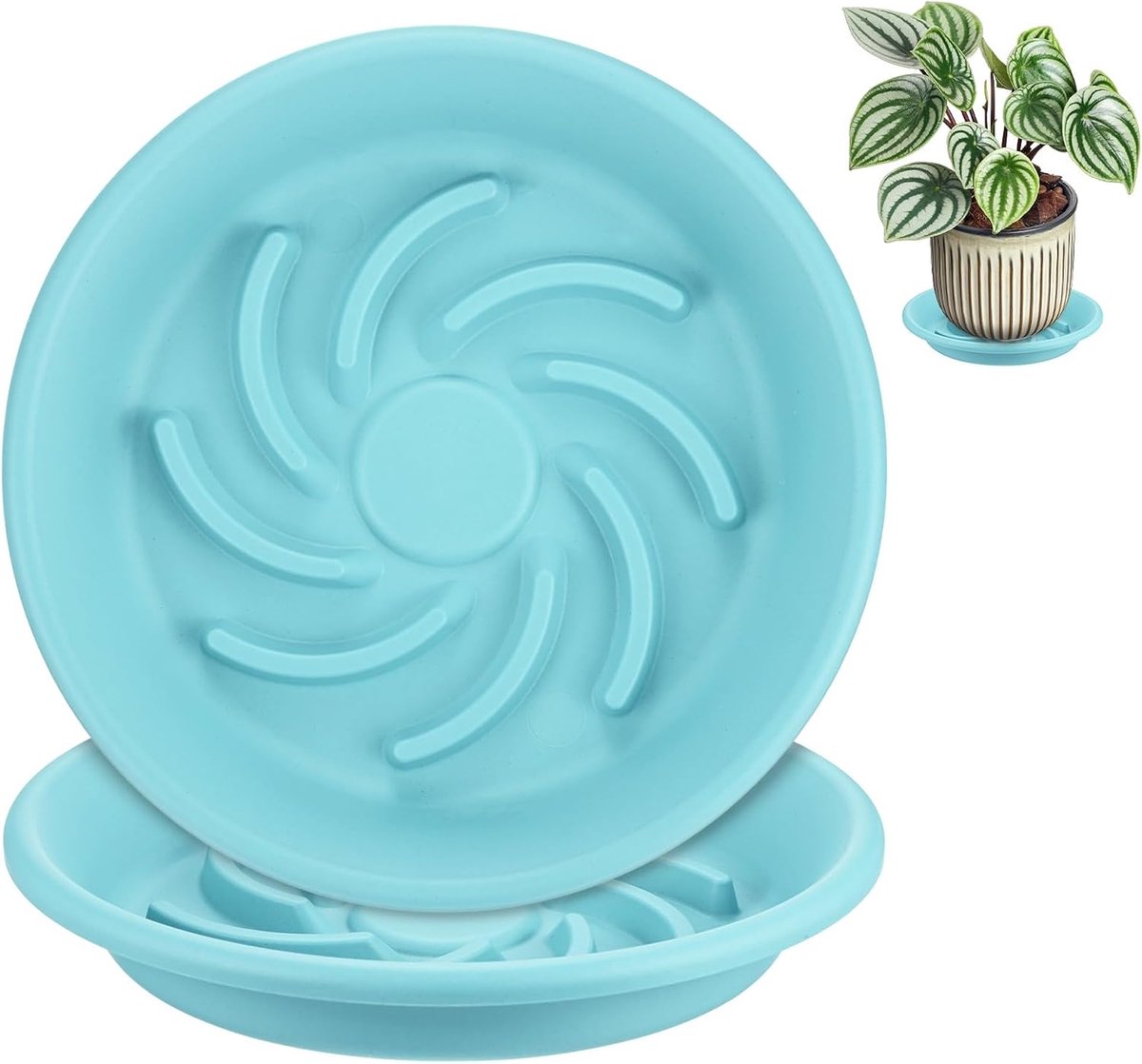 Schotels, 7,3 inch ID anti-rot wortel hars bloempot plantenschotels voor binnen/buiten, bloempot druppelbak [22,4 cm OD, lichtblauw)
