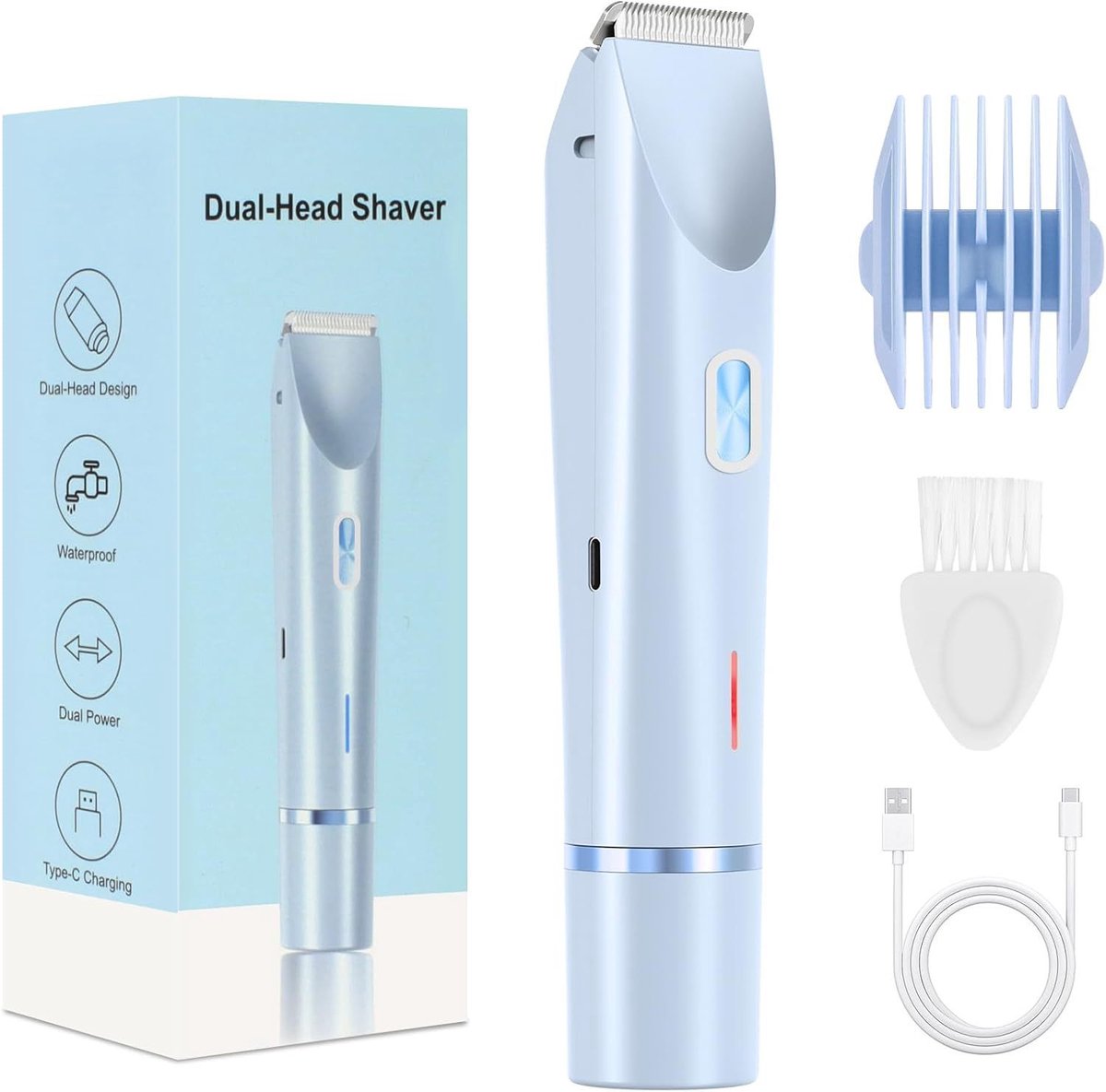 Scheerapparaat, 2-in-1 dubbel hoofd elektrisch scheerapparaat voor dames, intieme zone Pro, IPX7 waterdicht, draadloos, nat en droog bikinitrimmer, damesscheerapparaat, elektrisch met