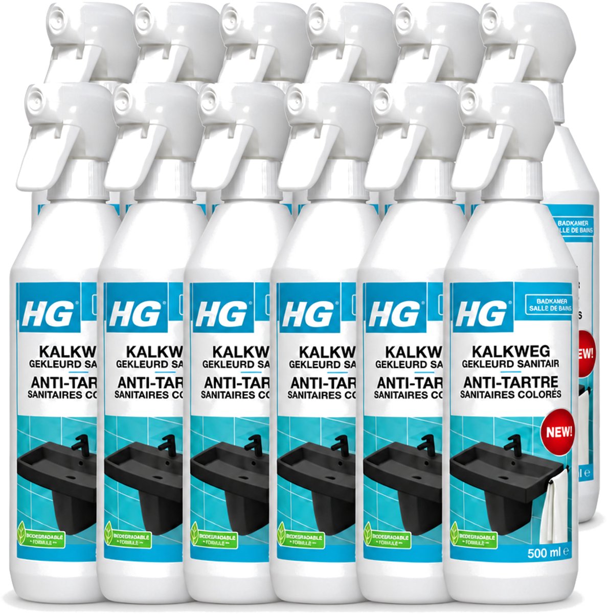 12 x HG - Badkamer - Kalkweg Gekleurd Sanitair - Schuimend - 500 ml - Voordeelverpakking - 12 stuks