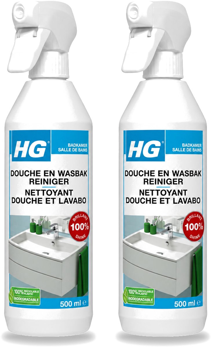 2 x HG - Badkamer - Douche-& Wasbakreiniger - Spray - Extra Glans - 500 ml - Voordeelverpakking - 2 stuks