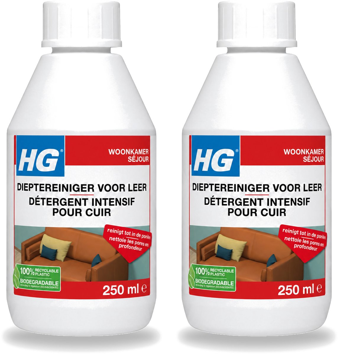 2 x HG - Dieptereiniger Voor Leer - Veilig & Milde Reiniging - 250 ml - Voordeelverpakking - 2 stuks