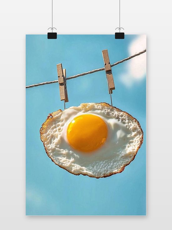 Spiegelei Poster - Ei - Humor - Ophangen - Keuken - Eten - Fotografie - posters - formaat 60x90cm - Wanddecoratie - 5148AZ