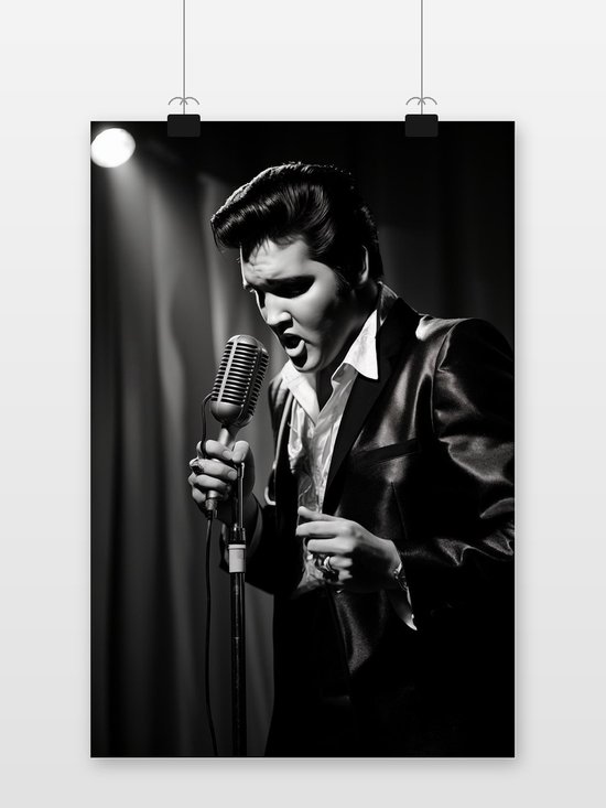 Elvis Presley Poster - Zwart Wit - Zanger Noir - Las Vegas - Film - posters - formaat 60x90cm - Wanddecoratie - 1256WV