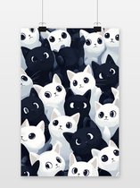 Katten Poster - Schattige - Cartoon - Dieren - Vrolijk - Kinderkamer - Kinder - posters - formaat 50x70cm - Wanddecoratie - S5004AZ