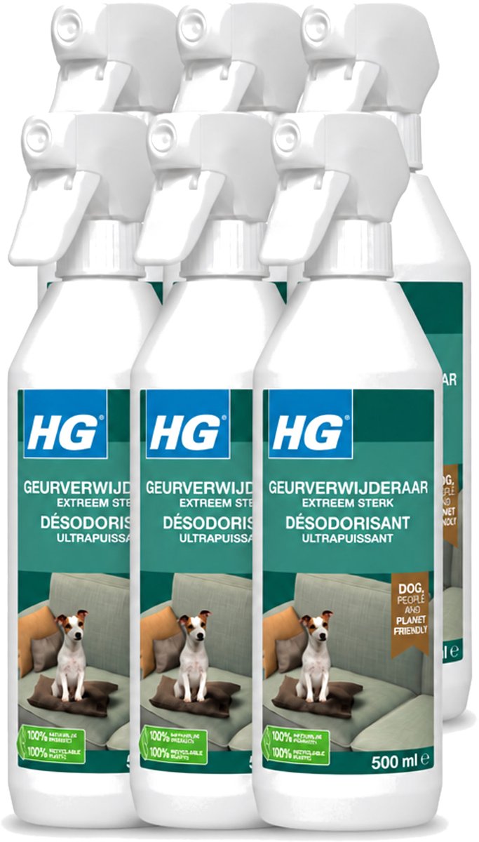 6 x HG - Geurverwijderaar Hond Spray - Extreem Sterk - Werkt Binnen 30 Minuten - 100% Biologisch - 500 ml - Voordeelverpakking - 6 stuks