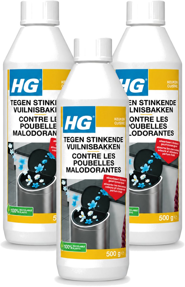 3 x HG - Tegen Stinkende Vuilnisbakken - Neutraliseert Geuren - 500 g - Voordeelverpakking - 3 stuks