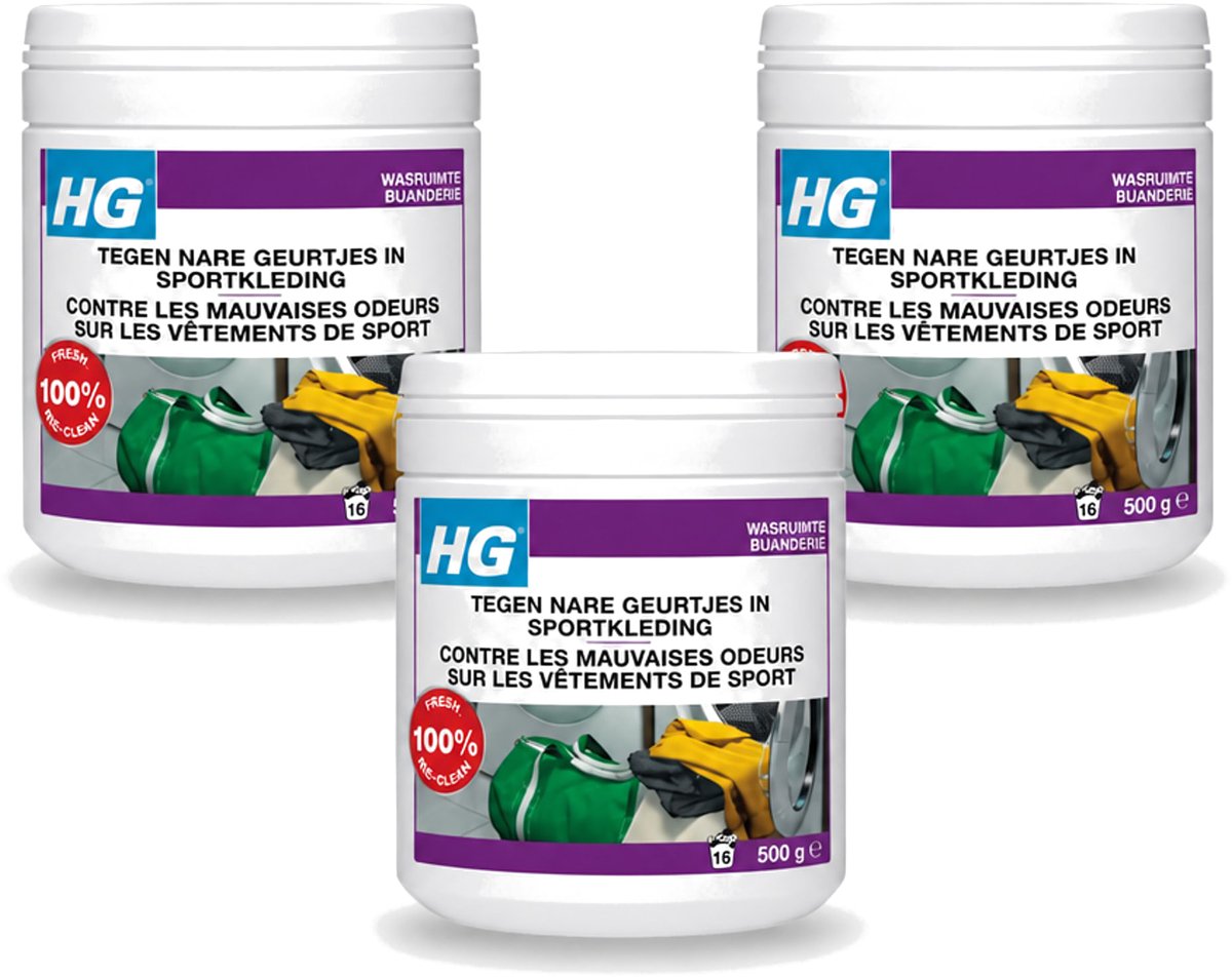 3 x HG - Wasruimte - Tegen Nare Geurtjes In Sportkleding - Wasmiddeltoevoeging - 500 g - Voordeelverpakking - 3 stuks