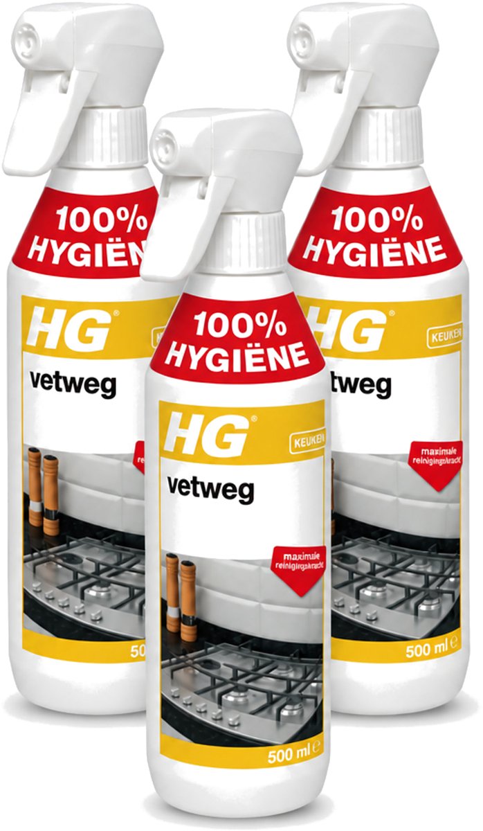 3 x HG - Vetweg - Maximale Reinigingskracht - 500 ml - Bulkverpakking - 3 stuks