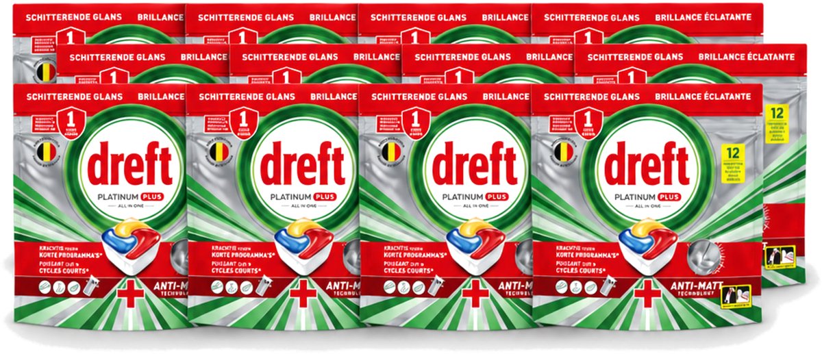 12 x Dreft – Vaatwastabletten – Platinum Plus All-in-One – Lemon – 12 Tabletten - Voordeelverpakking - 12 stuks