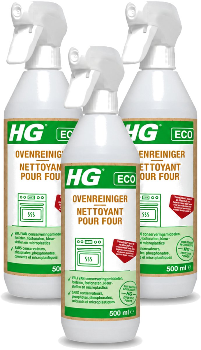 3 x HG ECO - Ovenreiniger - Verwijdert Snel & Effectief - Duurzaam & Ecologisch - 500 ml - Bulkverpakking - 3 stuks