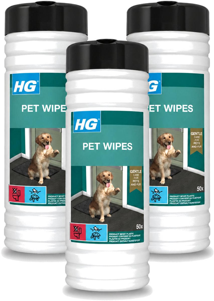 3 x HG - Pet Wipes - Doekjes Voor Huisdieren - 50 Doekjes - Voordeelverpakking - 3 stuks