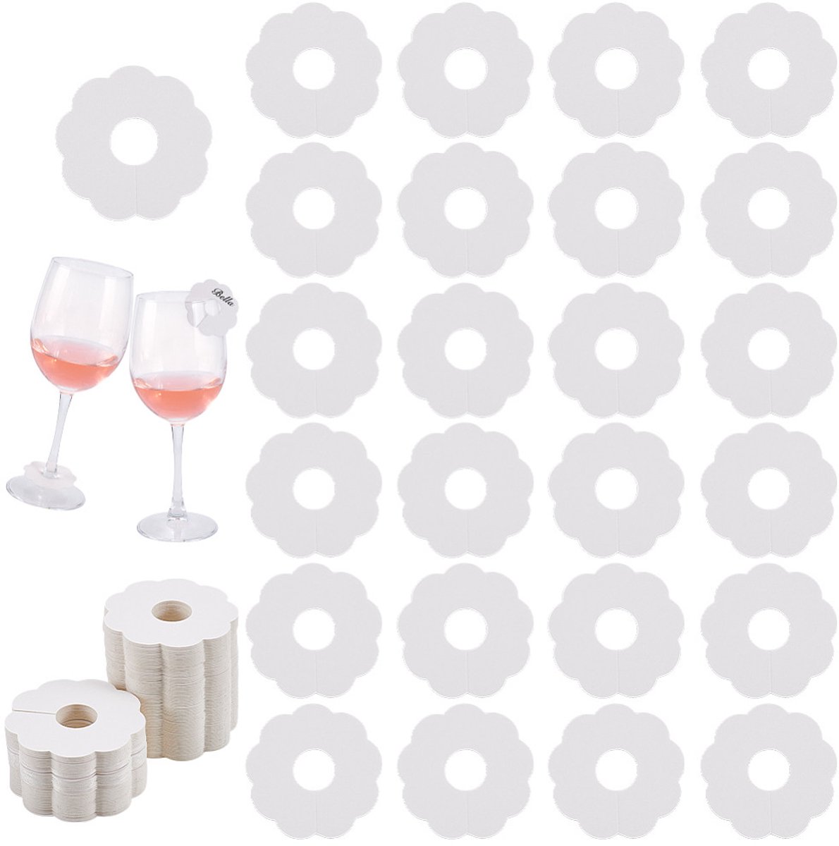 VANDAAG VERZONDEN - Wijnglaslabels - 20 Stuks - WIT - Wijnglasmarker - Naambordjes - Onderzetters - Decoratie - Tafeldecoratie - Kerst Kerstdiner