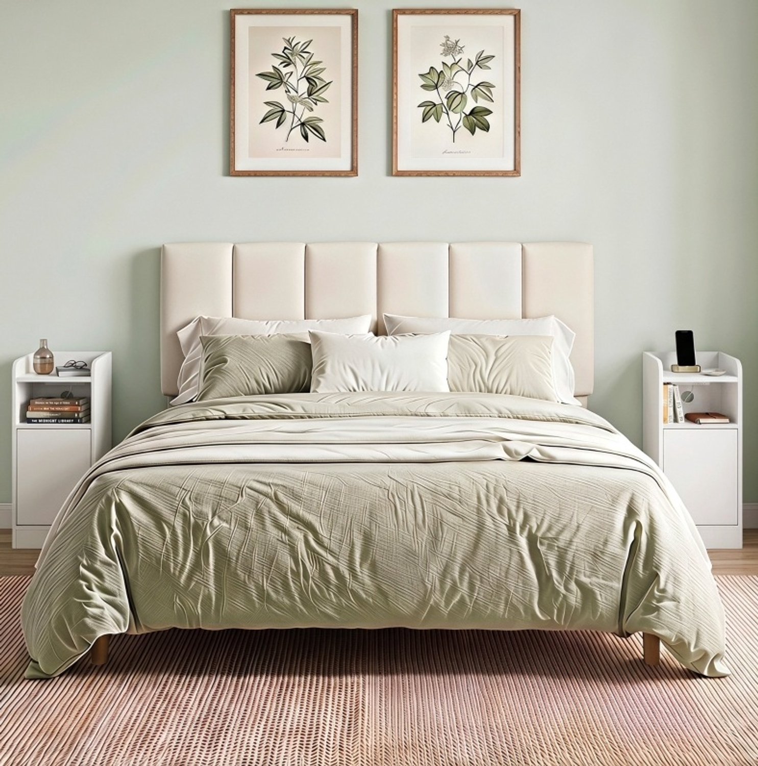 REDOM Set van 2 nachtkastjes 25x30x60 cm per stuk - Laadstation en verstelbare plank - Wit
