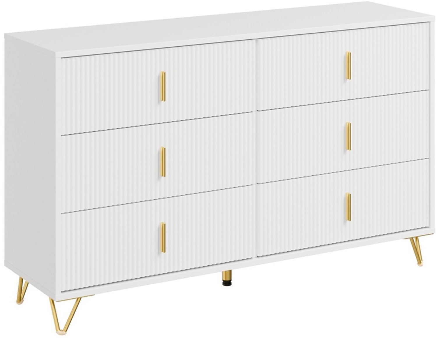 SoBuy Ladekast - Ladenkastje met 6 Lades voor Slaapkamer - Ladekast Wit met Ribbelstructuur en Goudkleurige Handgrepen - MDF met Metalen Poten | FSB120-W