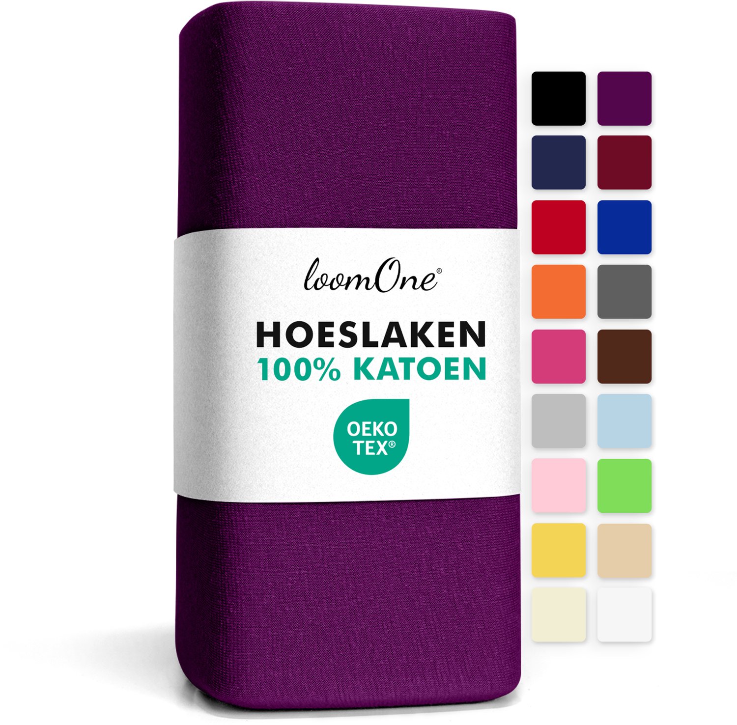 Loom One Hoeslaken – 100% Jersey Katoen – tot 40cm matrasdikte– 160 g/m² – voor Boxspring-Waterbed - Paars, foto 2