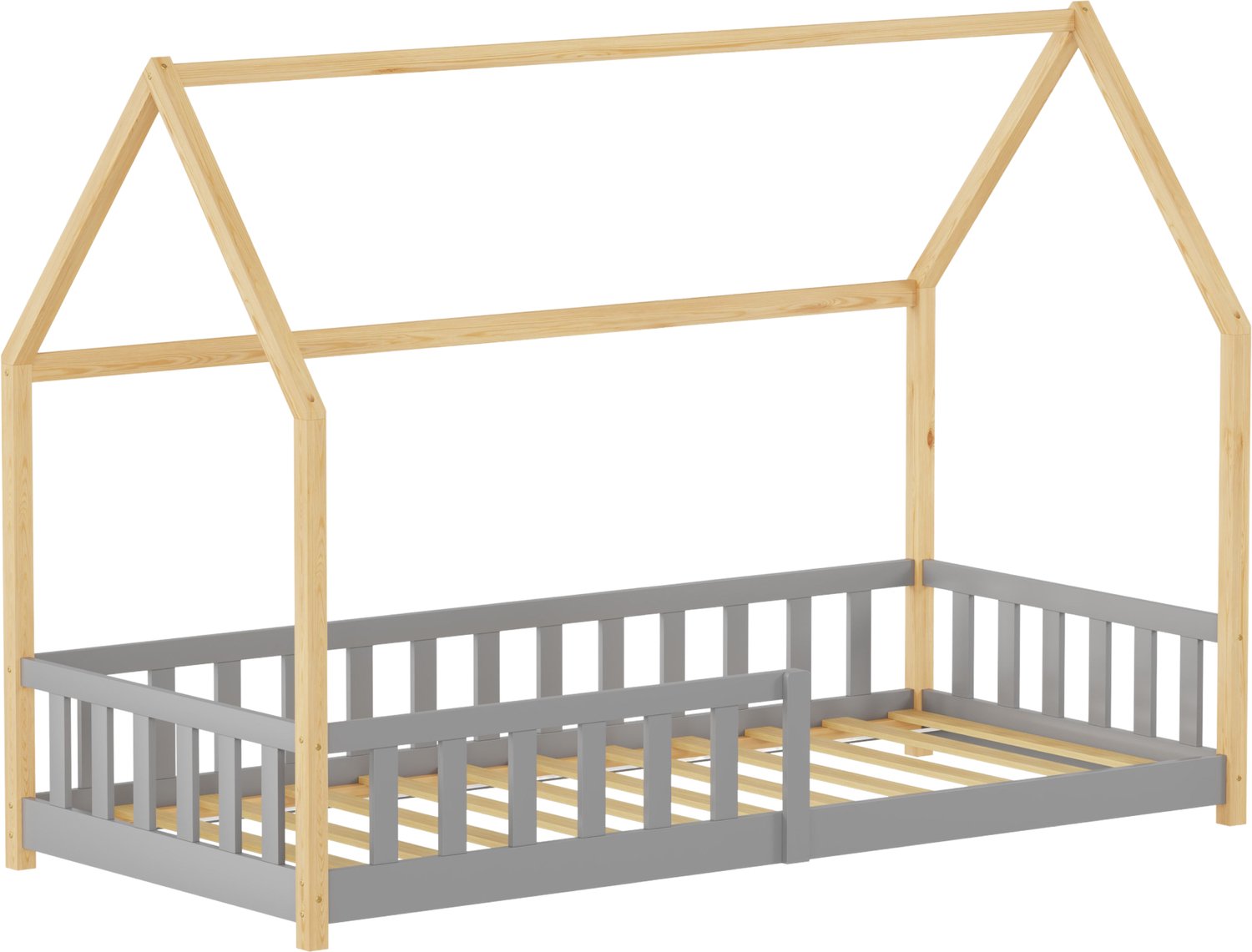en.casa Kinderbed Hesel montessori bed met uitvalbeveiliging 90x200 cm grijs en naturel [en.casa]