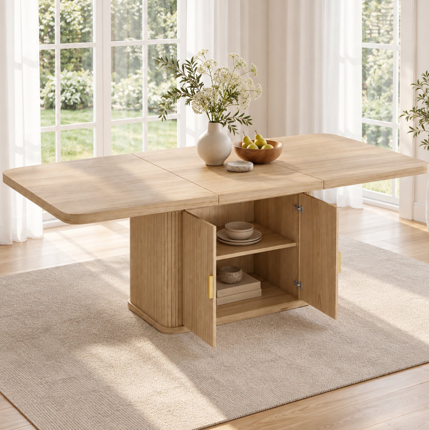 HAUSS SPOLE Eettafel - Uitschuifbaar met Opbergruimte - voor 6 tot 8 Personen in de Eetkamer - MDF in Eikenkleur - 150 tot 200 x 90 x 75 cm