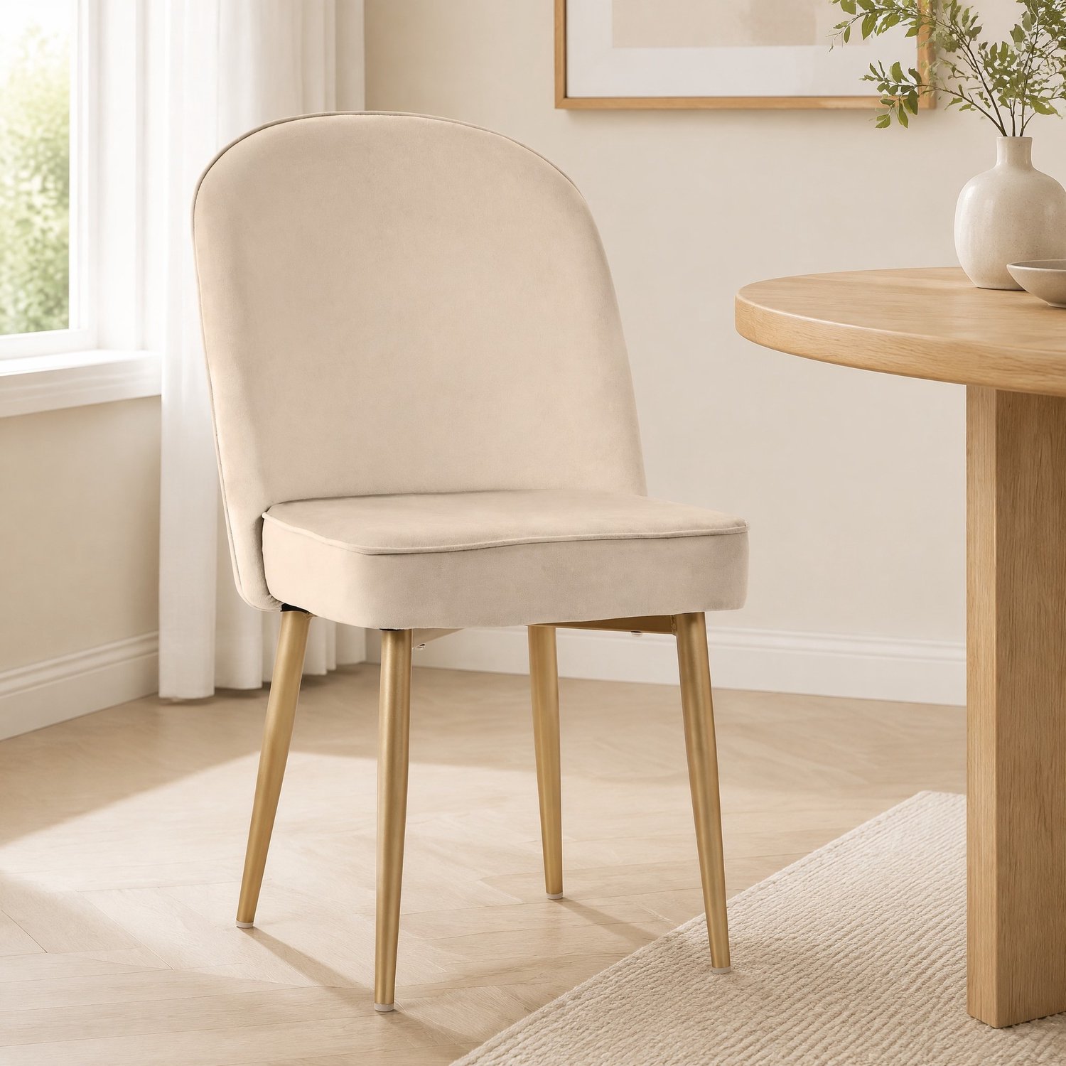 Maisentiel Set van 2 eetkamerstoelen – beige velvet – gouden metalen poten – 45,5 x 62 x 87,5 cm