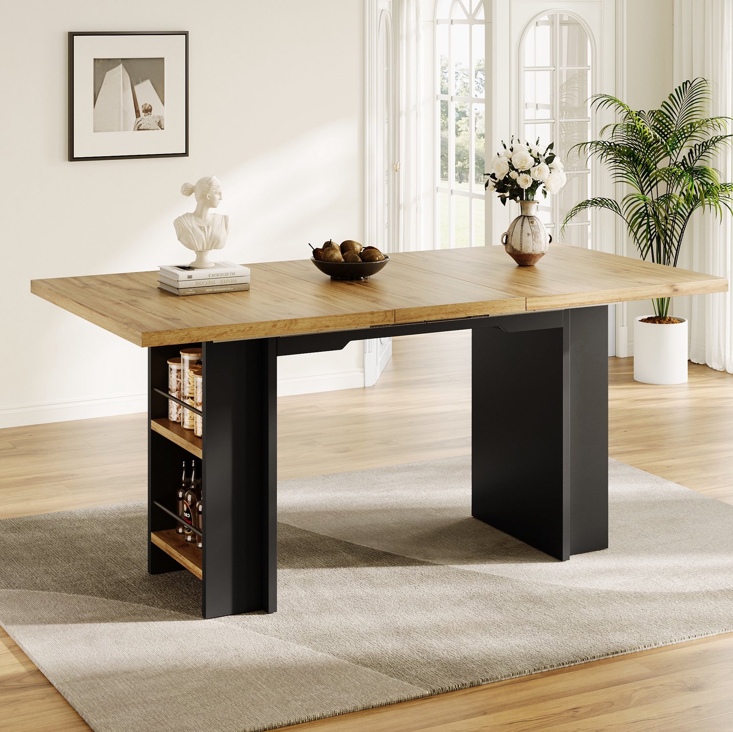 Maisentiel Uitschuifbare eettafel met opbergruimte - 120-160 x 80 x 75 cm - MDF - houtlook Licht hout