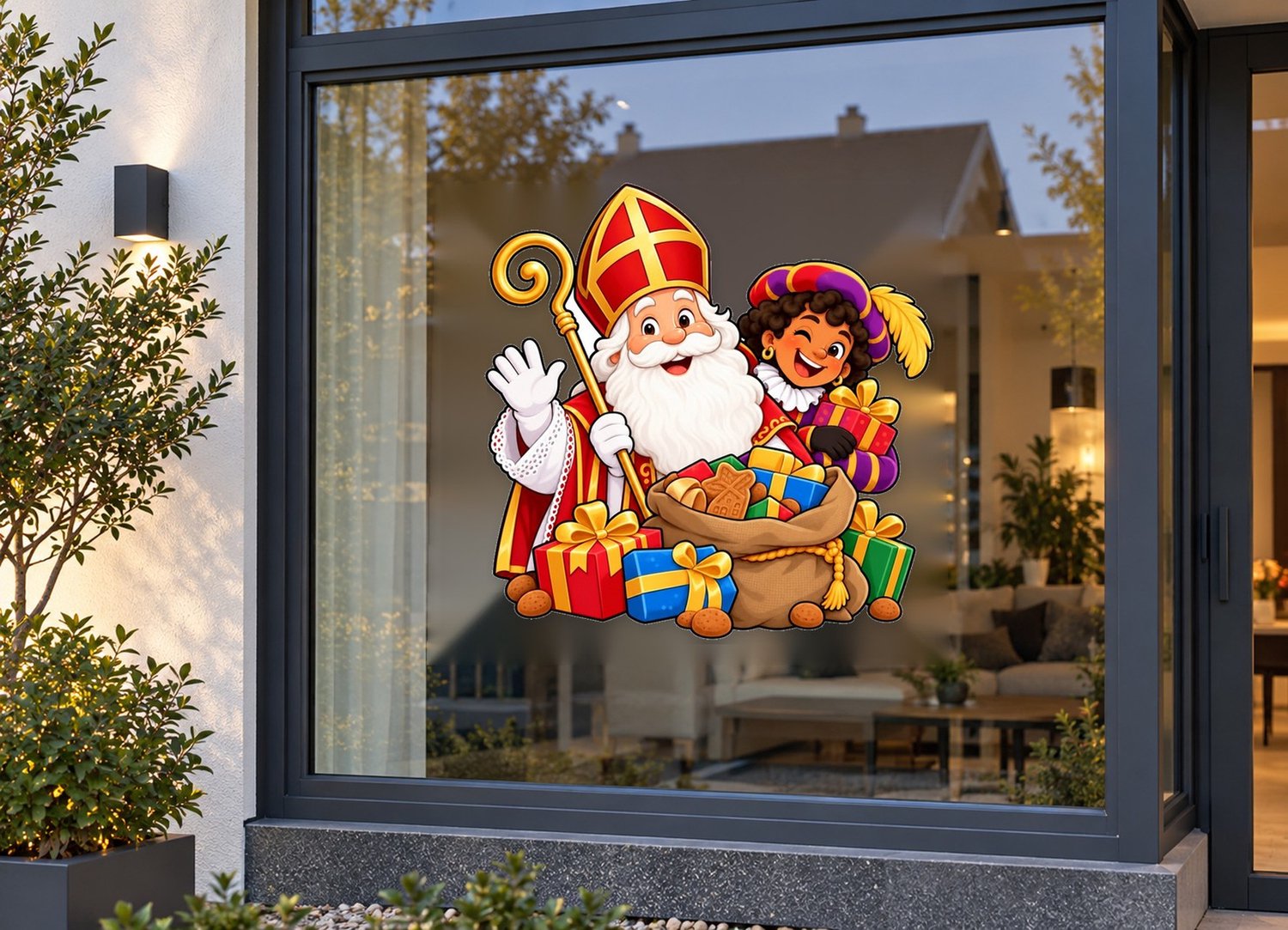 De Stickerman Sinterklaas Raamsticker 100cm Breed Herbruikbaar Weerbestendig (V1) Multi