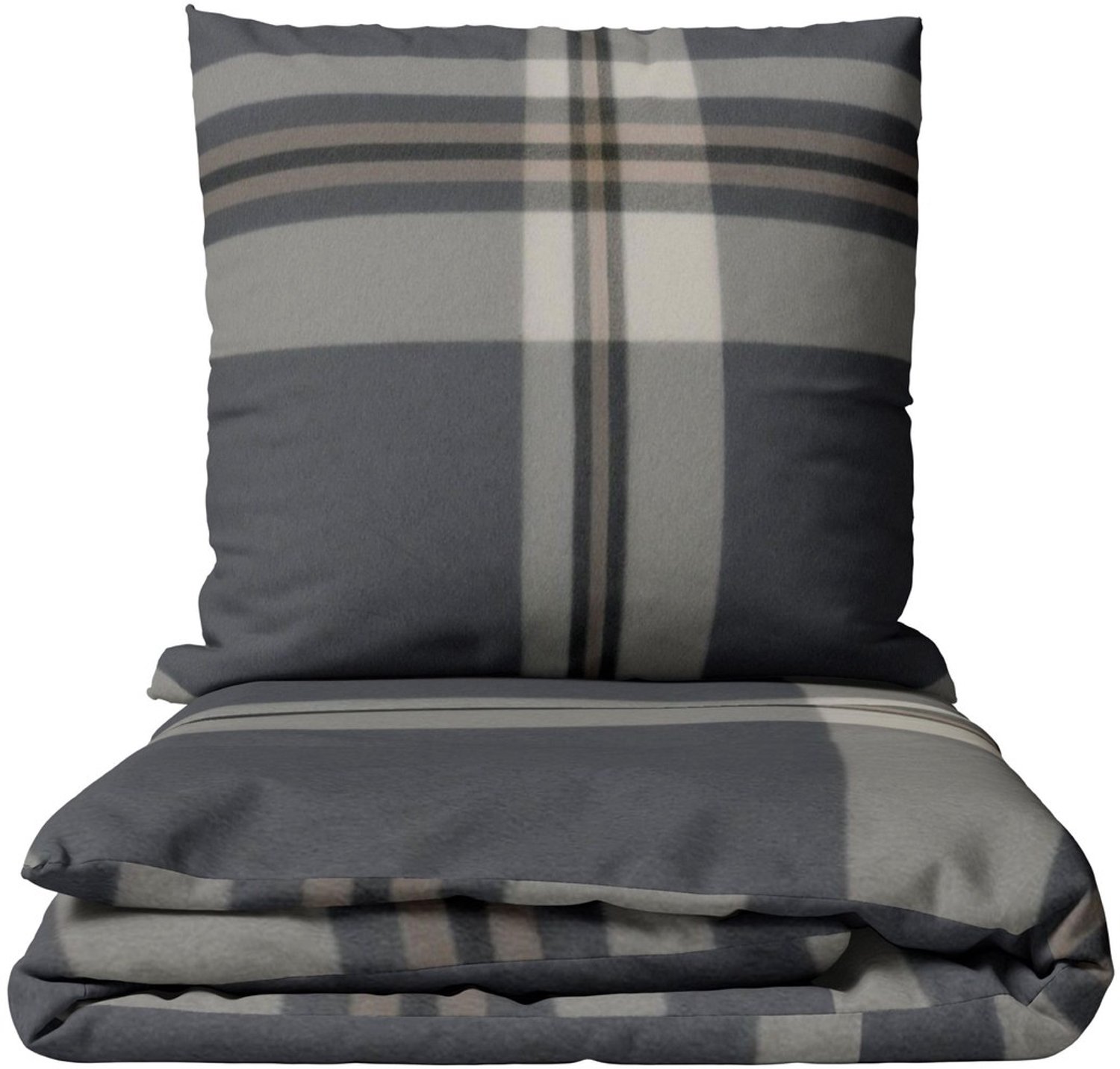 Duraxl Beddengoed - Flanel - Geruit - Grijs en beige - 135 x 200 cm