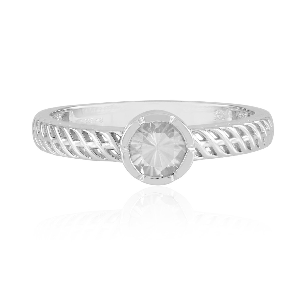Cavill - gerhodineerde sterling zilveren ring met ronde Cambodjaanse zirkoon 0,68 ct - elegante damesring - filigraan design