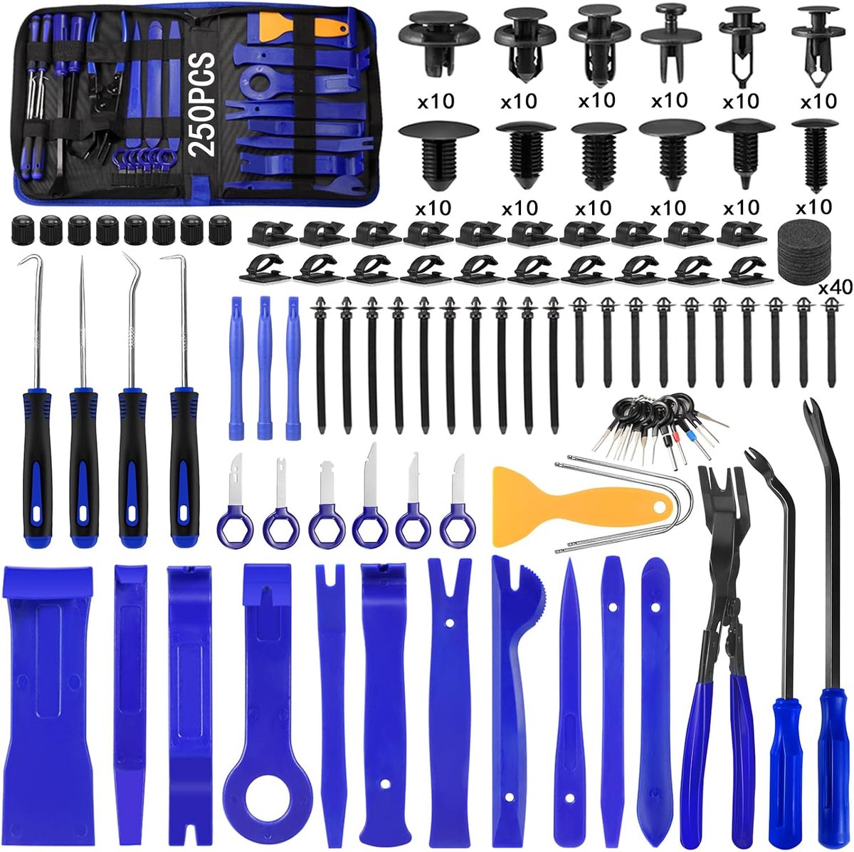 250 stuks demontagegereedschap voor voertuigen, verwijderen voor binnenbekleding, hefboom-gereedschap, autopaneel, verwijdergereedschap, autodeur, deurbekledingg (Blauw)
